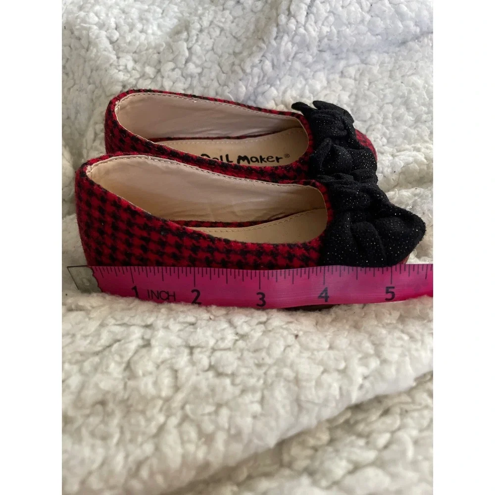 The Doll Maker Girls Red Houndstooth Bow Ballet Flats slip on‎ Shoes bow Size 5